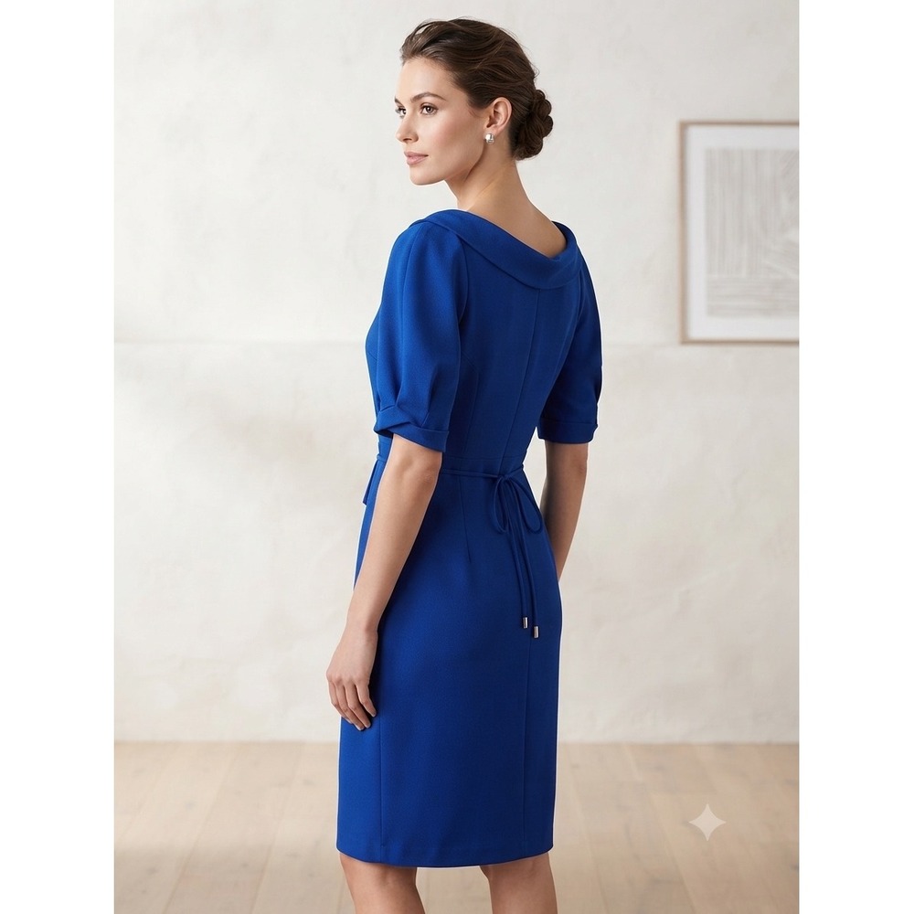 Karen Millen Cobalt Blue Portrait Collar Tie Waist Sheath Dress Womens 10